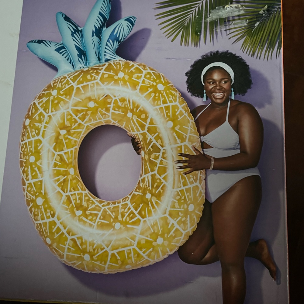 Nib Sun Squad Inflatable Pineapple Swim Pool Tube Float 6 Foot Long